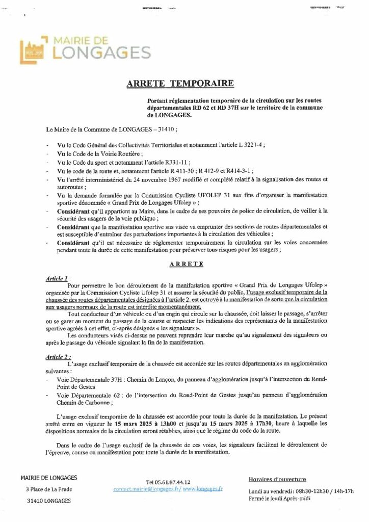 Arrete 03 2025 Grand Prix De Longages Ufolep